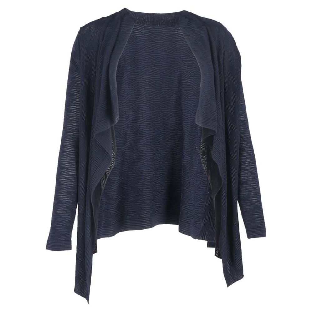 M Missoni Knitted Asymmetric Cardigan in Navy Blue Wool
